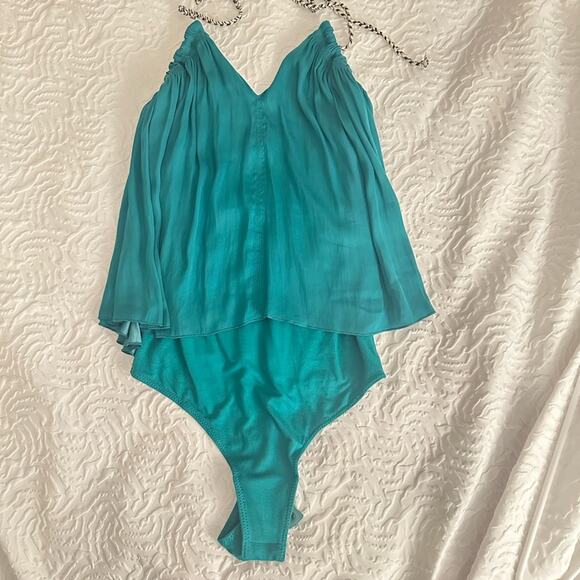 NWT Free People Teal Callie Tiered Rope Neck Halter Bodysuit,70s, 80s Size Small - Picture 6 of 6